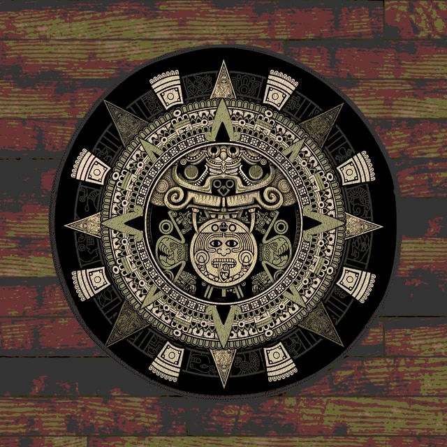 Aztec Calender Light Brown Aztec All Over Printed Circle Rug